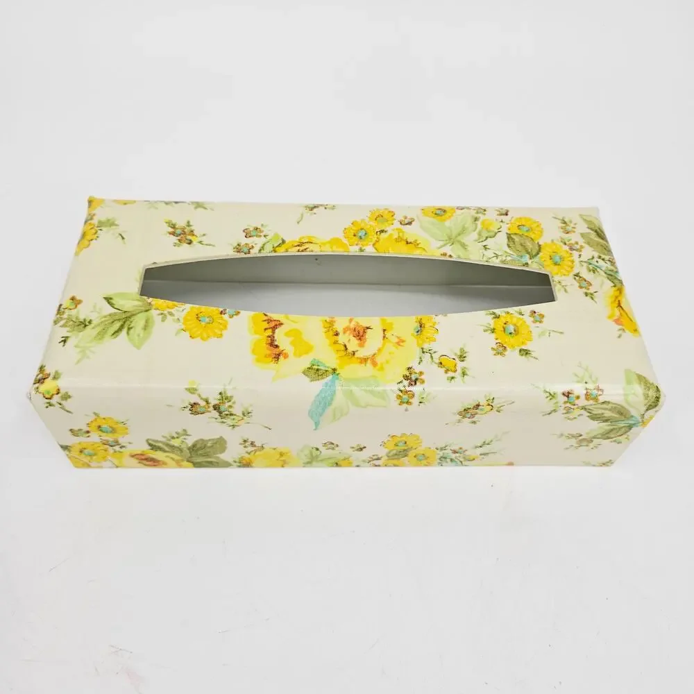 Vintage 60s Plastic Tissue Box Cover White Yellow Flowers MCM Flower Cottagecore